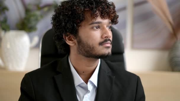 Video Portrait Young Adult Male Successful Confident Indian Arabian Curly Royalty Free Stock Video