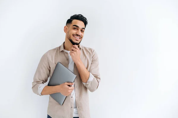 Attractive Modern Arabian Indian Guy Stylish Casual Shirt Freelancer Student — Fotografia de Stock