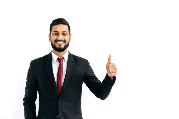 Successful Handsome Confident Indian Arabian Businessman Black Business Suit Standing — 스톡 사진