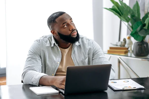 Pensive Upset African American Businessman Ceo Office Worker Sits Modern — Fotografia de Stock