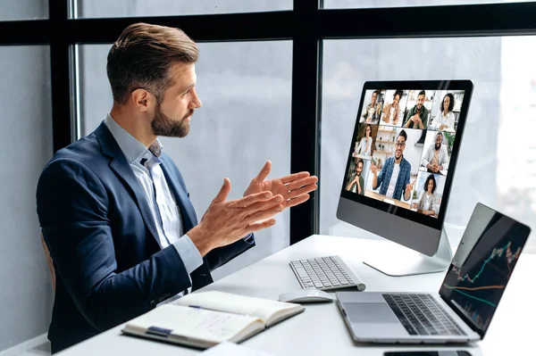 Side View Successful Man Company Boss Stock Investor Having Financial — Stock Photo, Image