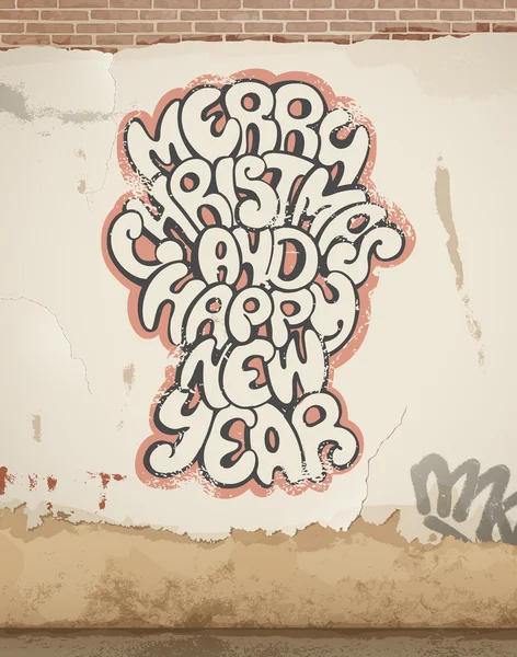 Saludos navideños, pintados en spray, en la pared . — Vector de stock