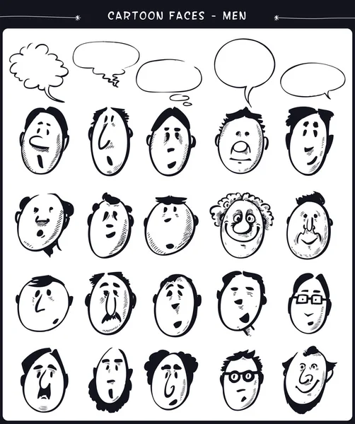 Kreslené obličeje muži — Stockový vektor