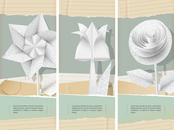 Flores de papel com letra texture- banners —  Vetores de Stock