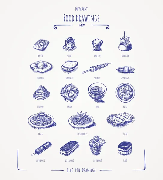 さまざまな食品の図面 — ストックベクタ