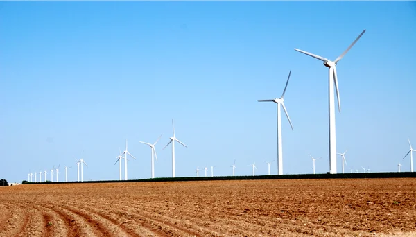 Plowed Field and Wind Turbines — Stock Photo, Image