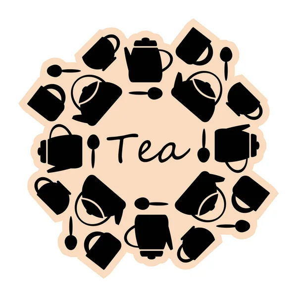 Столовые Приборы Чайник Чайные Чашки Векторный Шаблон Дизайна Надпись Чае — стоковый вектор