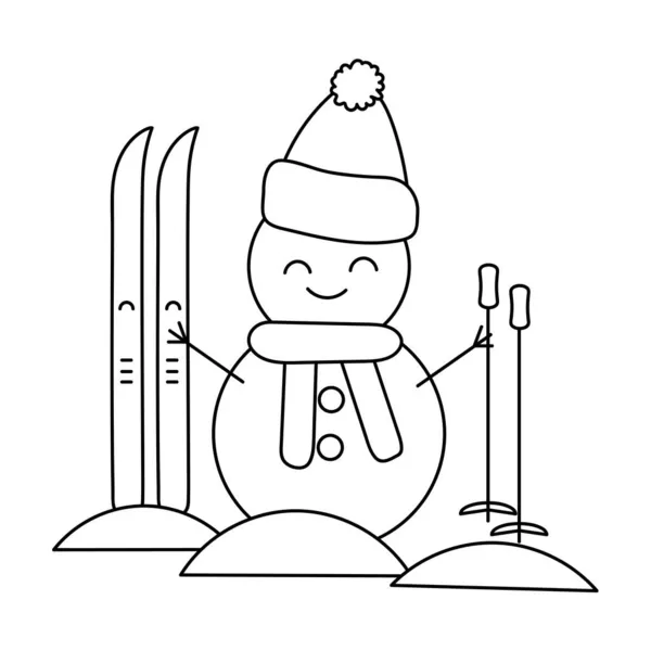 Libro Colorare Natalizio Invernale Bambini Sport Invernali Schizzo Disegnato Mano — Vettoriale Stock