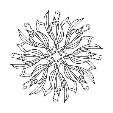 Yetişkinler ve büyük çocuklar için boyama kitabı. Soyut çiçekli mandala. Dekoratif el çizimi bileşimi.