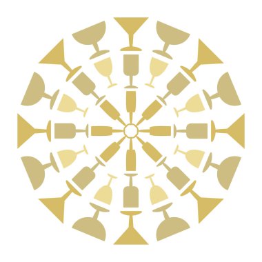 Vektör sapları siluetler, mandala. Şarap, kokteyl ve diğer alkol içecekleri için bardaklar..