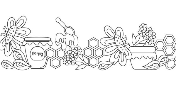 Méz Zökkenőmentes Vízszintes Határ Méhészet Méhészet Vonal Művészet Vektor Illusztráció — Stock Vector