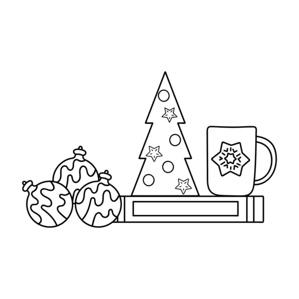 Χριστουγεννιάτικες Σελίδες Ζωγραφικής Για Παιδιά Χριστουγεννιάτικο Δέντρο Κύπελλο Και Μπάλες — Διανυσματικό Αρχείο