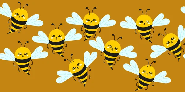 Frontière Sans Couture Abeille Beau Fond Insectes Animaux Dessin Animé — Image vectorielle