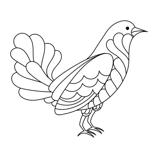 Söt Fågel Målarbok För Barn Hand Ritad Linjär Illustration Vector — Stock vektor