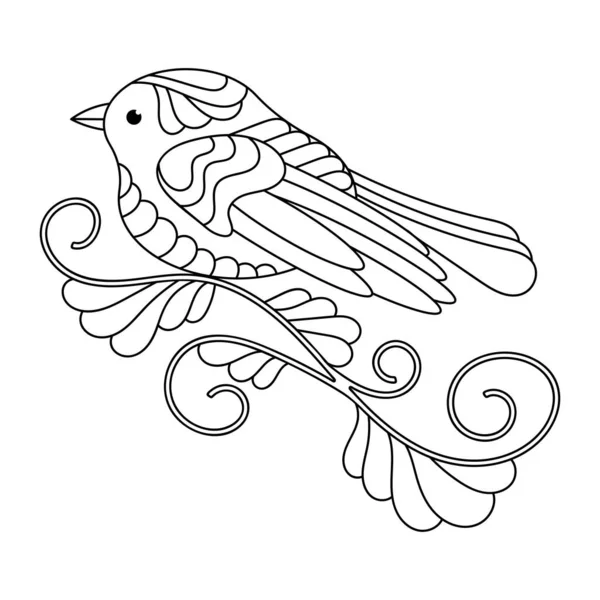 Страница Раскраски Детей Старшего Возраста Птицы Ручной Работы Винтажном Стиле — стоковый вектор