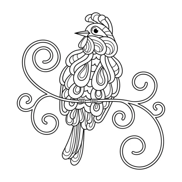 Розмальовка Сторінка Книги Фентезі Екзотичний Птах Гілці Рука Намальована Векторні — стоковий вектор