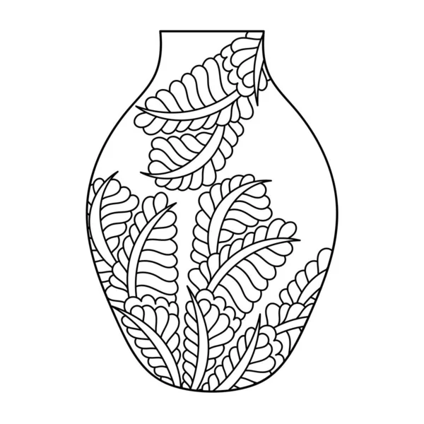 彩色页面 花瓶上装饰着风格化的枝条 手绘矢量图解 — 图库矢量图片