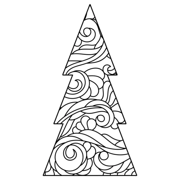 Coloriage Pour Adultes Arbre Noël Dessiné Main Avec Motif Ethnique — Image vectorielle