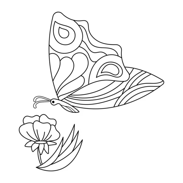 Butterfly Flower Coloring Book Kids Hand Drawn Vector Illustration Black Vector Graphics