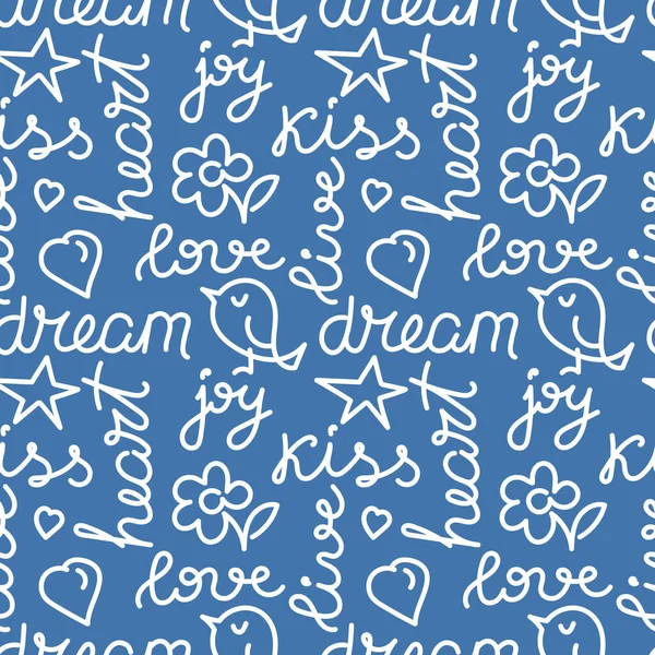 Seamless Pattern Hand Drawn Positive Words Love Dream Vector Background Royalty Free Stock Vectors