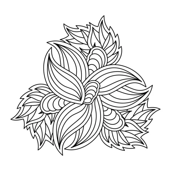 Kleurplaten Voor Volwassenen Bloemen Abstracte Samenstelling Van Bladeren Handgetekende Monochrome — Stockvector