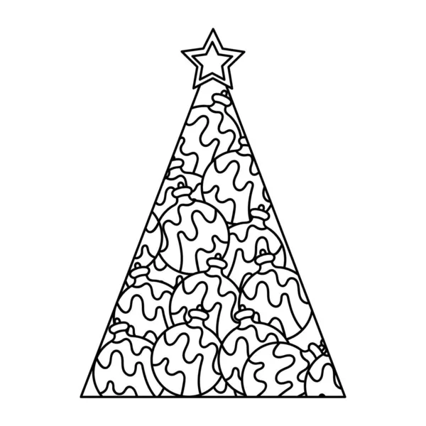 Julgran Målarbok För Barn Och Vuxna Vektorillustration — Stock vektor