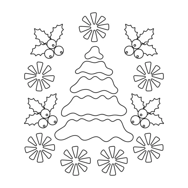 Μούρα Και Φύλλα Χόλι Σύνθεση Χριστουγεννιάτικου Δέντρου Βιβλίο Ζωγραφικής Για — Διανυσματικό Αρχείο