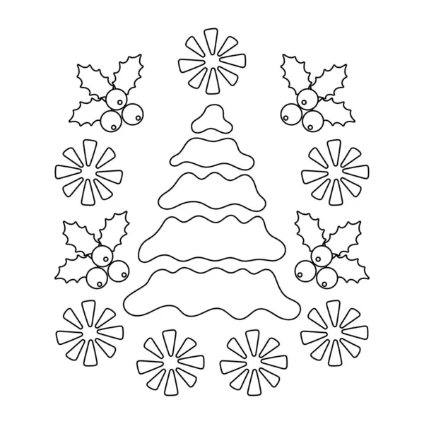 ベリーとホリーの葉 クリスマスツリーの組成 子供と大人のためのぬり絵 ベクターイラスト ロイヤリティフリーのストックイラスト