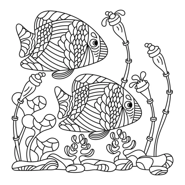 Coloriage Sous Eau Motif Vectoriel Marin Dessins Monde Sous Marin — Image vectorielle