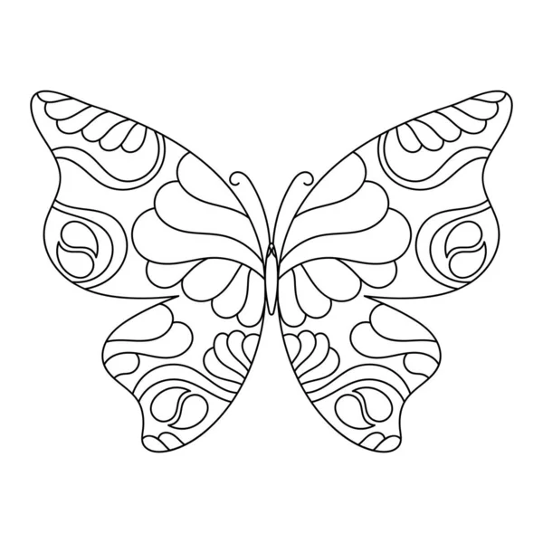 Libro Para Colorear Mariposa Para Niños Ilustración Vectorial Dibujada Mano — Vector de stock