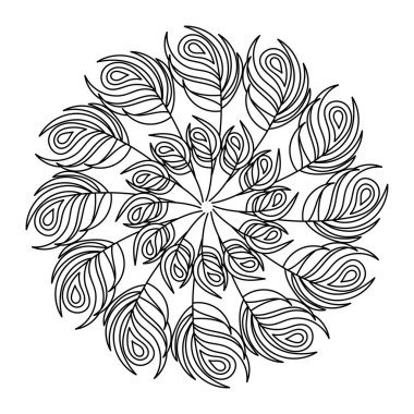 Renkli sayfa Feathers Mandala. Yetişkinler için el çizimi vektör boyama kitabı