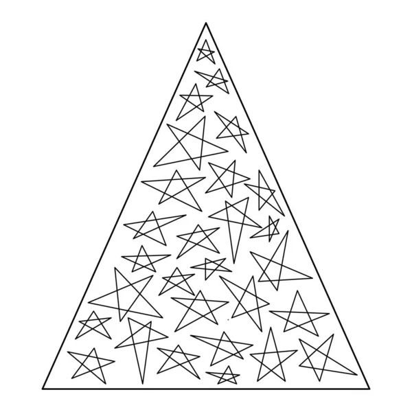 Colorear Árbol Navidad Decorado Con Estrellas Diferentes Formas Tamaños Ilustración — Vector de stock