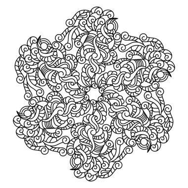 Yetişkinler için boyama kitabının sayfası, Mandala. Sanat terapisi için vektör illüstrasyon. El çizimi siyah beyaz