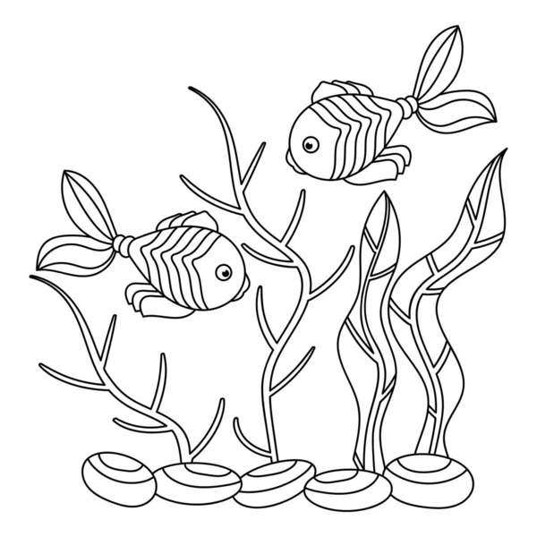 Alg Och Fiskmålarsidor För Barn Dodles Undervattensvärlden Handritad Vektor Illustration — Stock vektor