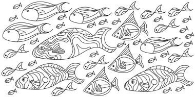 Deniz balığı boyama sayfası stres önleyici. El çizimi Tek Renkli Vektör illüstrasyonu