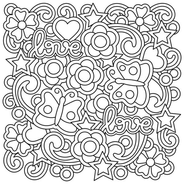 Doodle Dibujado Mano Para Colorear Página Del Libro Romance San — Archivo Imágenes Vectoriales