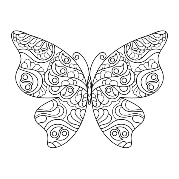 Butterfly Coloring Page Adults Hand Drawn Vector Illustration Black White Vector Graphics