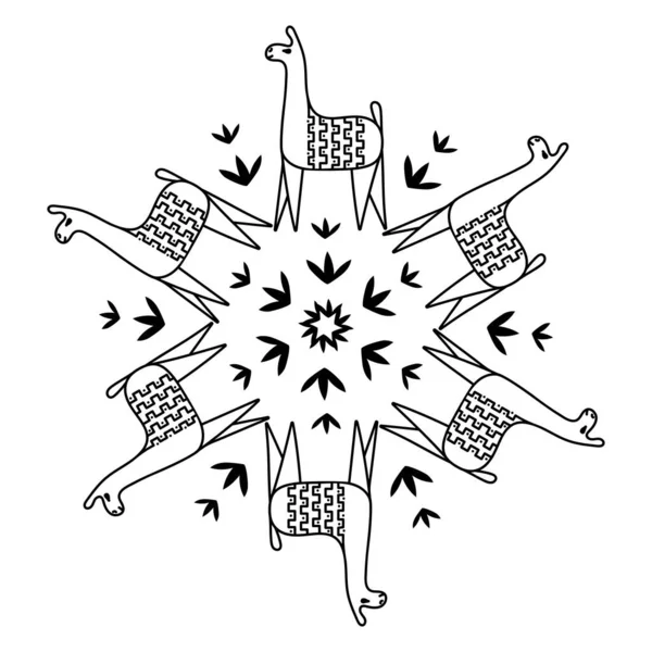Mandala Lama Illustration Vectorielle Coloriage Dessiné Main — Image vectorielle