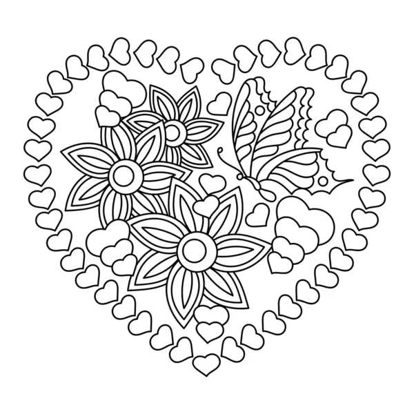 Coloring Book Page Cartoon Hand Drawn Love Pattern Line Art — Wektor stockowy