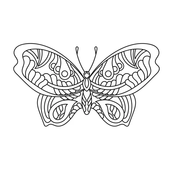 Omalovánky Butterfly Zdobené Monochromatické Vektorové Znázornění Hmyzu — Stockový vektor