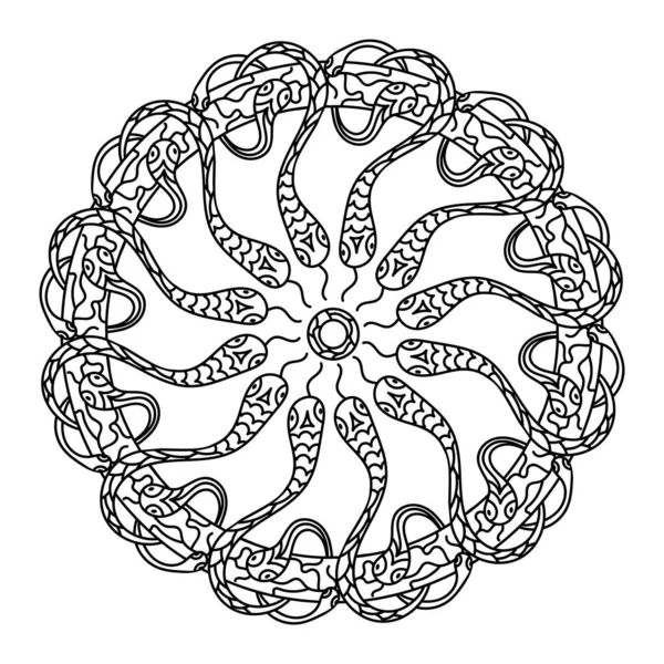Mandala Con Serpientes Símbolos Esotéricos Místicos Ocultismo Brujería Ilustraciones Vectoriales — Vector de stock