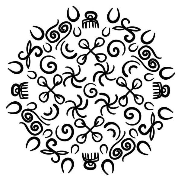 Adinkra Symbols Mandala Con Antiguos Símbolos Étnicos Tribales Serigrafía Ritual — Vector de stock