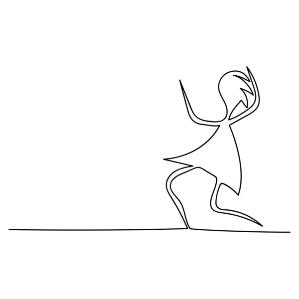 Tek Bir Çizginin Sürekli Çizimi Dans Eden Kız Bir Müzik — Stok Vektör