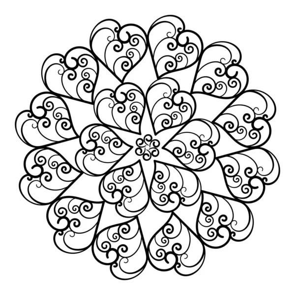 Mandala Fiore Con Cuori Disegno Mano Motivo Mandala Astratto Bianco — Vettoriale Stock