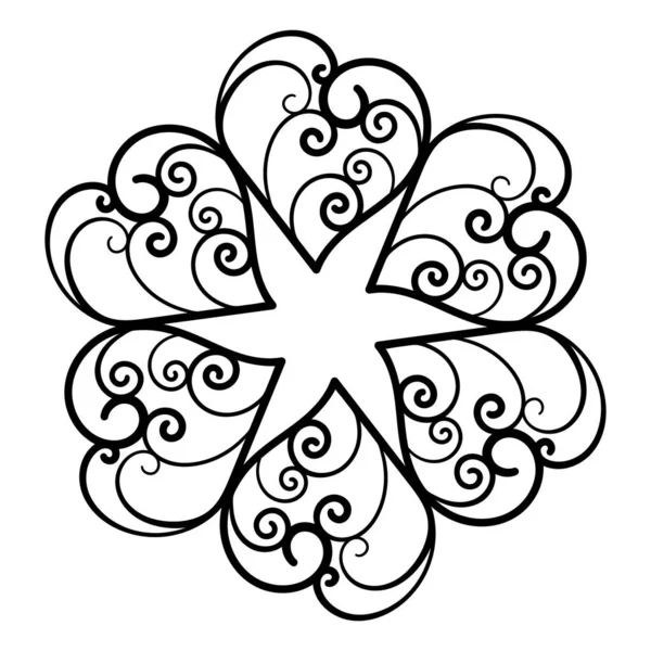Mandala with hearts, hand drawn pattern. Vector abstract black and white mandala motif — Stock Vector
