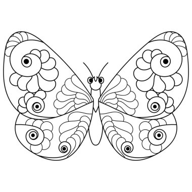 Çocuklar için kelebek boyama kitabı. El çizimi vektör çizimi. Siyah beyaz böcekler.