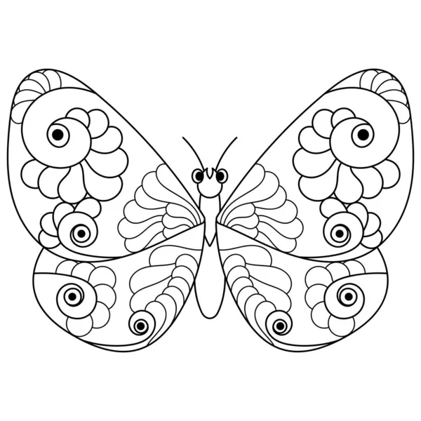 Libro para colorear mariposa para niños. Ilustración vectorial dibujada a mano. Insectos blancos y negros — Archivo Imágenes Vectoriales