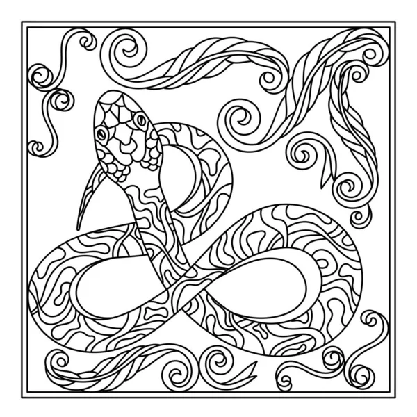 Serpiente dibujada a mano, página para colorear, ilustración animalista. Vector lineal monocromo. — Vector de stock