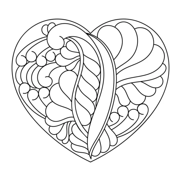 Corazón Vectorial Para Colorear Página Del Libro Ornamento Abstracto Dibujado — Archivo Imágenes Vectoriales