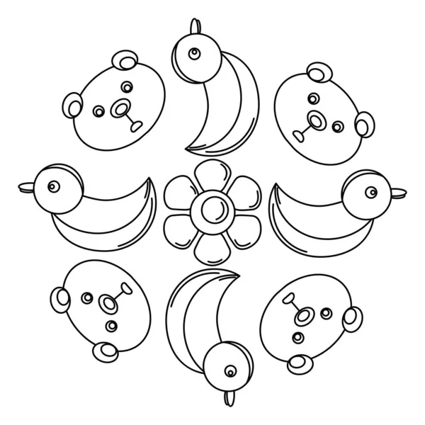 Mandala Met Speelgoed Kleurboek Pagina Voor Kinderen Doodle Vector Illustratie — Stockvector